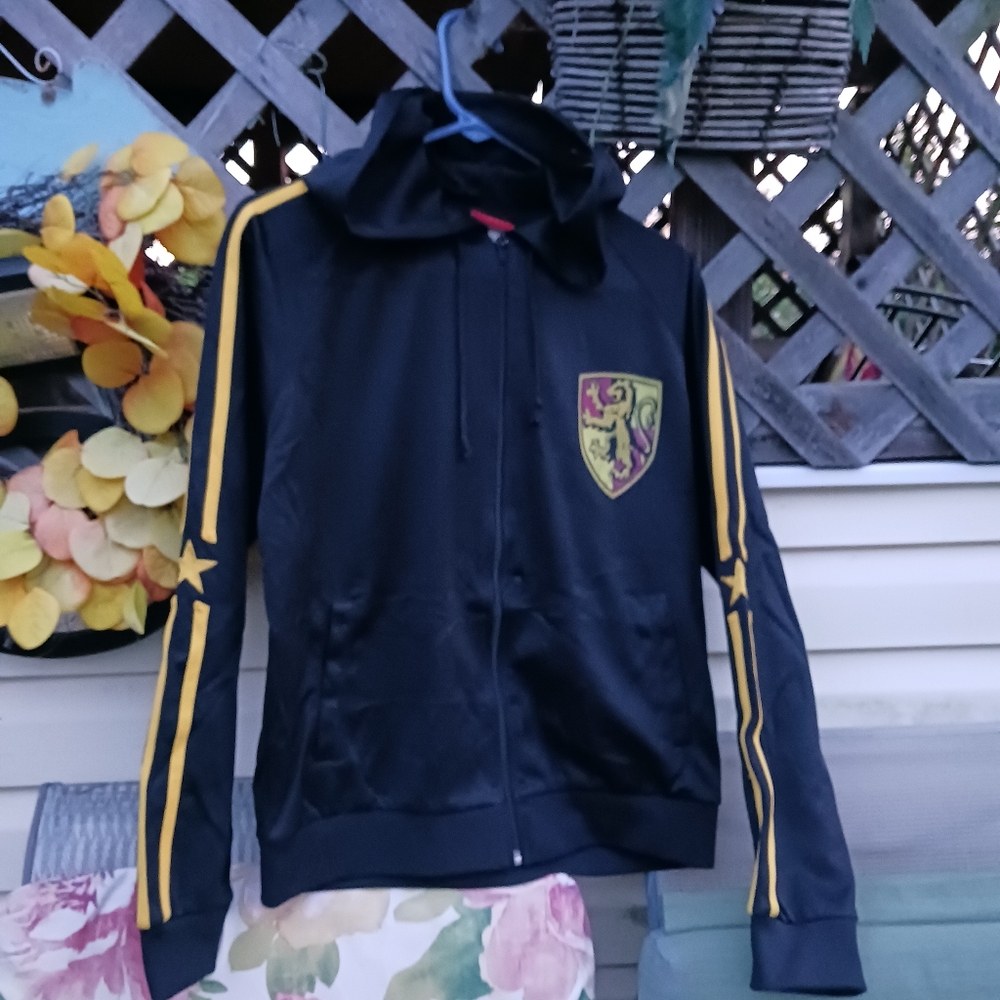 Disney Black and Yellow Track Jacket with Crest. Size Small 14/16